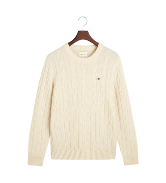 Gant Pull  col rond en laine de mouton blanche, tricot avec des huit