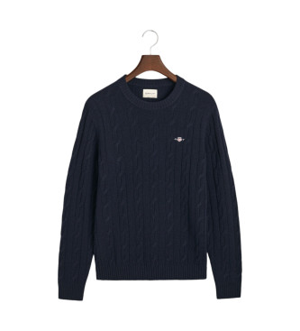 Gant Navy sheep's wool crew neck and eights knitted jumper