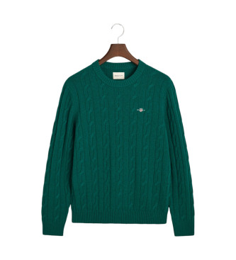 Gant Round neck jumper in green sheep's wool with eights knitted fabric