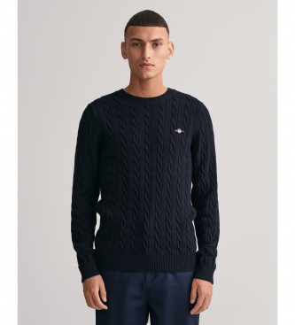 Gant Marineblauer Pullover mit geripptem Rundhalsausschnitt