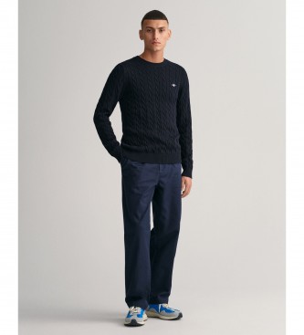 Gant Navy ribbed crew neck jumper