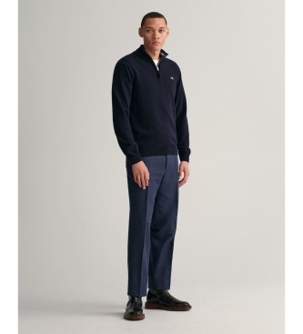 Gant Maglione blu navy con mezza zip in finissima lana di pecora