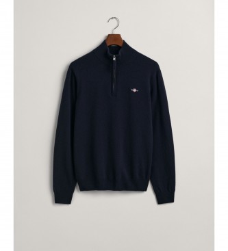 Gant Maglione blu navy con mezza zip in finissima lana di pecora