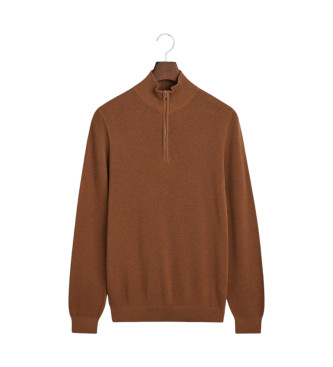 Gant Pull en coton piqu avec fermeture  glissire, marron