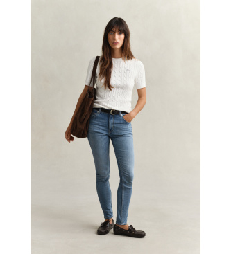 Gant Pull en coton extensible blanc, au point de maille en huit