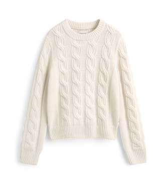Gant Pull en tricot torsadé en mélange de laine blanc crème