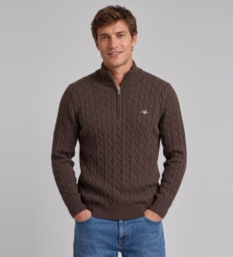 Gant Sweter br?zowy o warkoczowym splocie