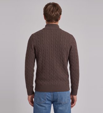 Gant Sweter br?zowy o warkoczowym splocie