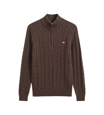 Gant Sweter br?zowy o warkoczowym splocie
