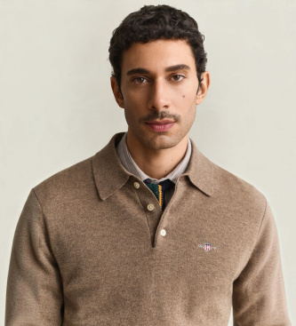 Gant Pull type polo en laine marron clair