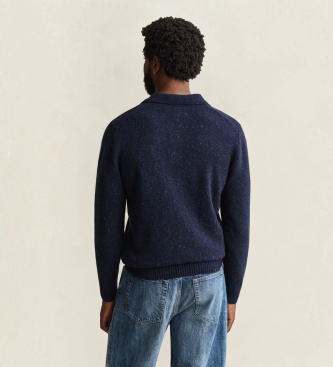 Gant Pull col polo en mélange de laine avec neps marine