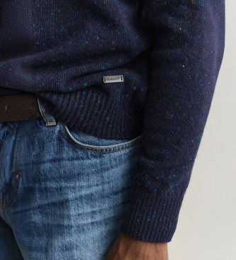 Gant Pull col polo en mélange de laine avec neps marine