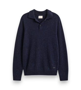 Gant Pull col polo en mélange de laine avec neps marine