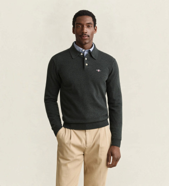 Gant Pullover im Polo-Stil aus grüner Wolle