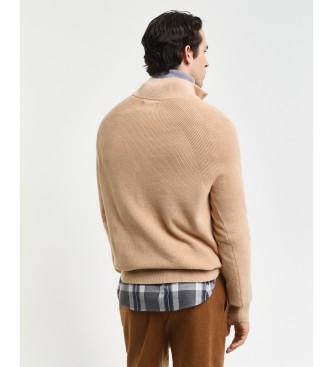 Gant Half-zip pullover in beige ribbed cotton and wool