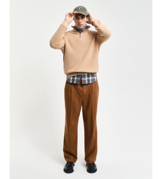 Gant Maglione con mezza zip in lana e cotone a coste beige