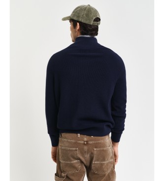 Gant Pullover mit halbem Reiverschluss aus gerippter Baumwolle und Wolle in navy