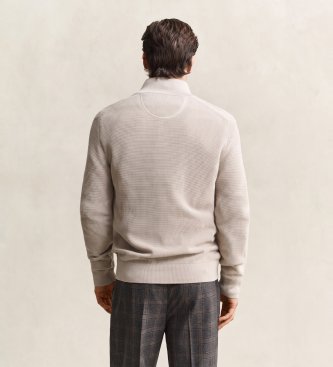 Gant Katoenen trui met halve rits en beige textuur