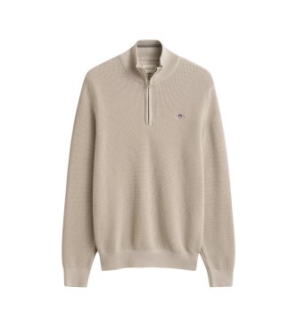 Gant Katoenen trui met halve rits en beige textuur
