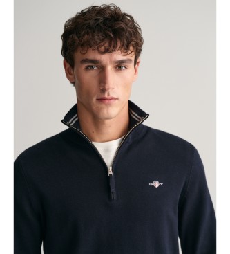 Gant Camisola clssica de algodo com meio fecho de correr em azul-marinho