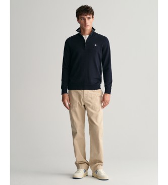 Gant Pull classique en coton avec demi-fermeture clair marine