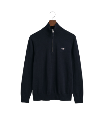 Gant Pull classique en coton avec demi-fermeture clair marine