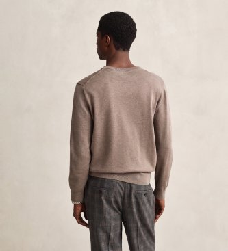 Gant Katoenen trui met V-hals in taupe