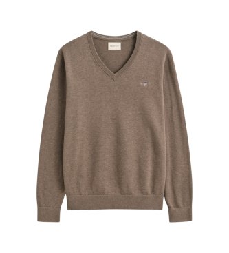 Gant Katoenen trui met V-hals in taupe