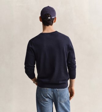 Gant Katoenen trui met V-hals, marineblauw