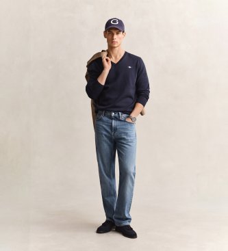 Gant Katoenen trui met V-hals, marineblauw