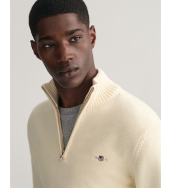 Gant Maglione casual in cotone con mezza zip beige