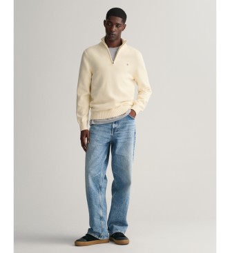 Gant Maglione casual in cotone con mezza zip beige