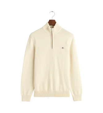 Gant Maglione casual in cotone con mezza zip beige