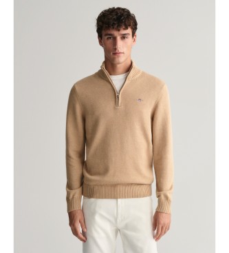 Gant Baumwoll-Pullover mit halbem Reiverschluss Casual beige