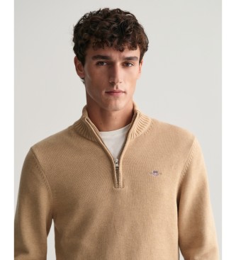 Gant Baumwoll-Pullover mit halbem Reiverschluss Casual beige