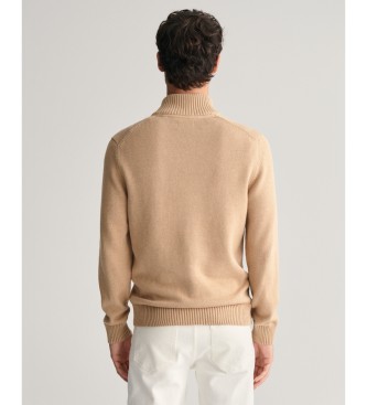 Gant Maglione casual in cotone con mezza zip beige