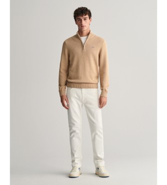 Gant Maglione casual in cotone con mezza zip beige