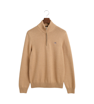 Gant Baumwoll-Pullover mit halbem Reiverschluss Casual beige