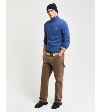 Gant Pull en coton semi-zipp Bleu dcontract