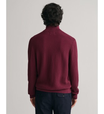 Gant Bombažni pulover s polovičnim zapenjanjem Teksturirana bordo barva