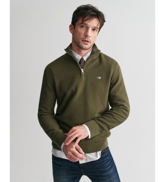 Gant Camisola de algodo com meio fecho de correr e microtextura verde