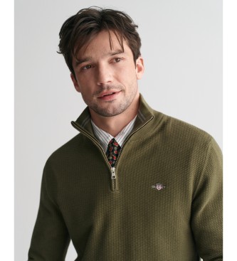 Gant Camisola de algodo com meio fecho de correr e microtextura verde