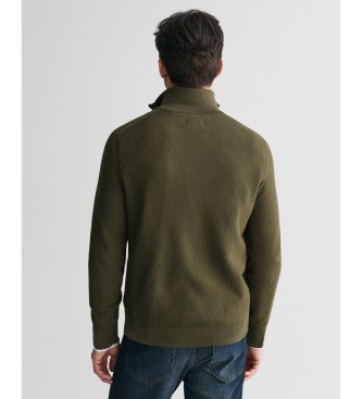 Gant Jersey de coton avec demi-fermeture clair et microtexture verte