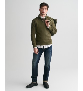 Gant Maglia mezza zip in cotone microtexture verde