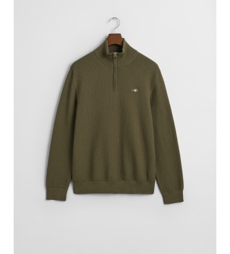 Gant Maglia mezza zip in cotone microtexture verde