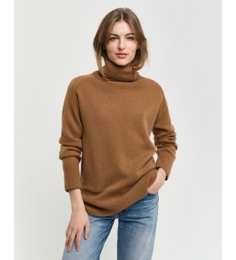 Gant Brown herringbone jumper with gooseneck detail