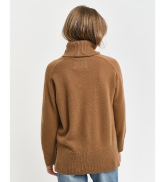 Gant Brown herringbone jumper with gooseneck detail