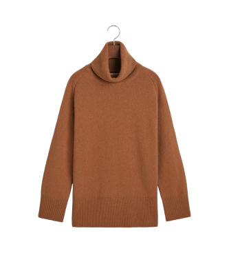 Gant Brown herringbone jumper with gooseneck detail