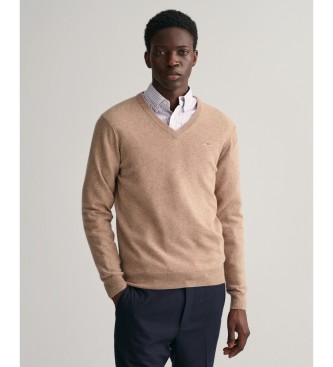 Gant Pull-over  col en V en laine de mouton beige trs fine