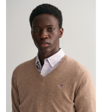 Gant V-neck pullover in very fine beige sheep's wool